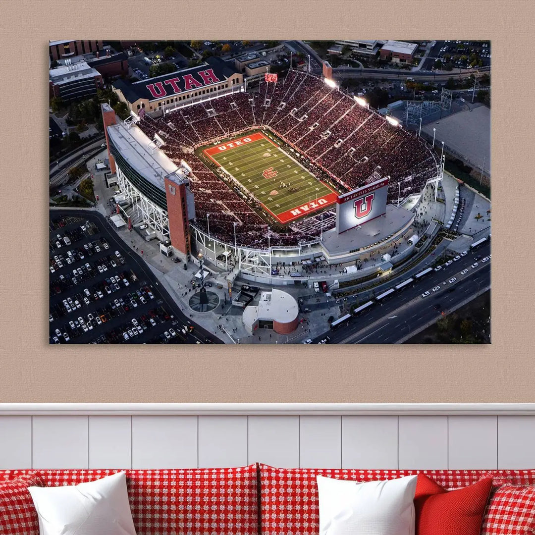 Utah Utes Football Team Print - Salt Lake City Rice-Eccles Stadium Wall Art Canvas Print