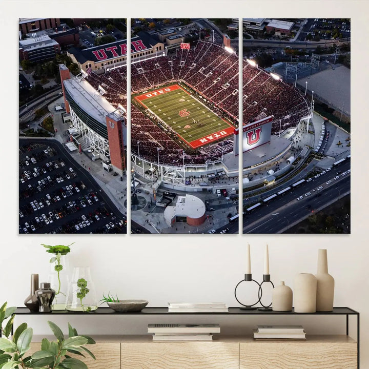 Utah Utes Football Team Print - Salt Lake City Rice-Eccles Stadium Wall Art Canvas Print