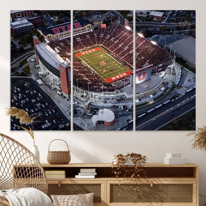 Utah Utes Football Team Print - Salt Lake City Rice-Eccles Stadium Wall Art Canvas Print