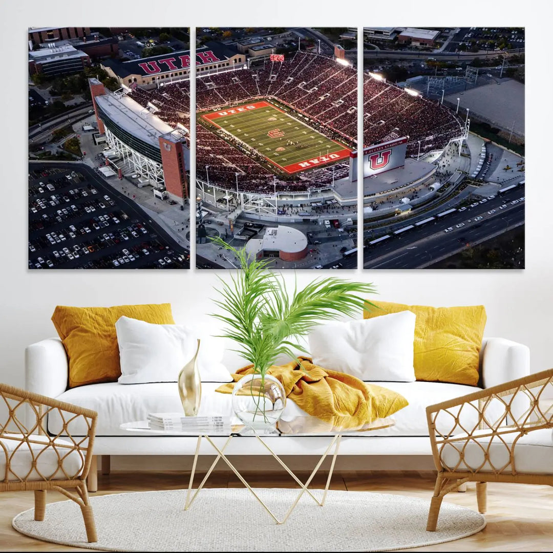 Utah Utes Football Team Print - Salt Lake City Rice-Eccles Stadium Wall Art Canvas Print