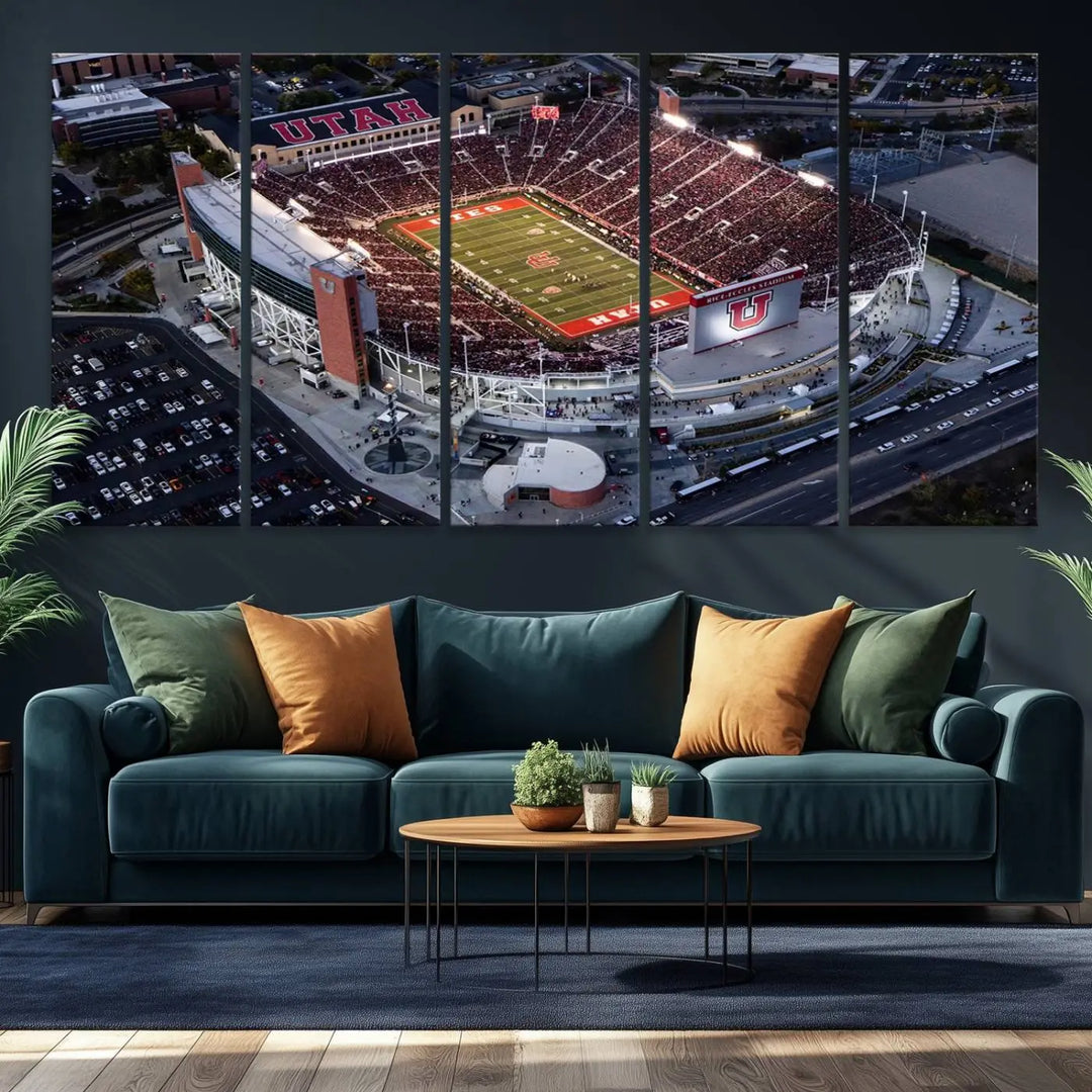 Utah Utes Football Team Print - Salt Lake City Rice-Eccles Stadium Wall Art Canvas Print