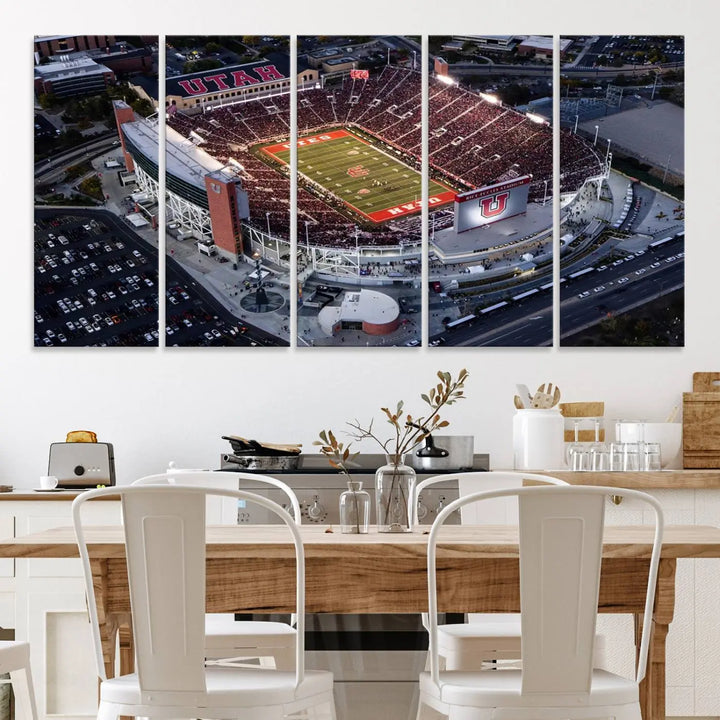 Utah Utes Football Team Print - Salt Lake City Rice-Eccles Stadium Wall Art Canvas Print