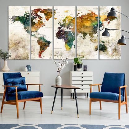 39605-MGV-CV-36X24-Vintage World Map Canvas Wall Art | 3-Panel Antique Map Decor for Living Room, Decor Wall Art