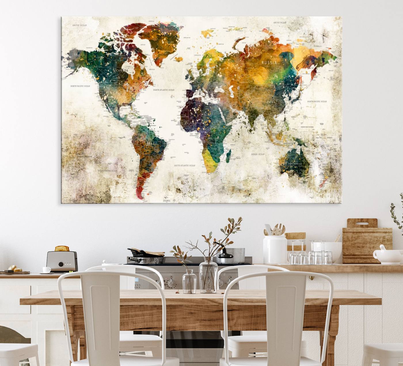 39605-MGV-CV-36X24-Vintage World Map Canvas Wall Art | 3-Panel Antique Map Decor for Living Room, Decor Wall Art