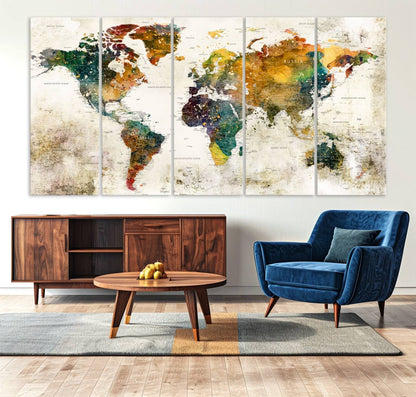 39605-MGV-CV-36X24-Vintage World Map Canvas Wall Art | 3-Panel Antique Map Decor for Living Room, Decor Wall Art