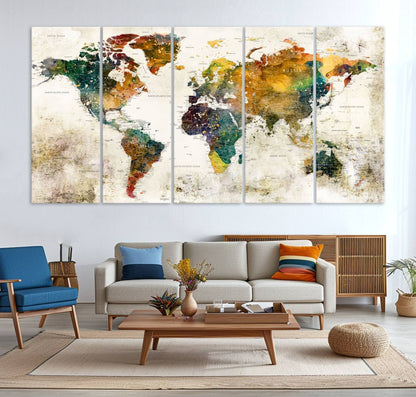 39605-MGV-CV-36X24-Vintage World Map Canvas Wall Art | 3-Panel Antique Map Decor for Living Room, Decor Wall Art
