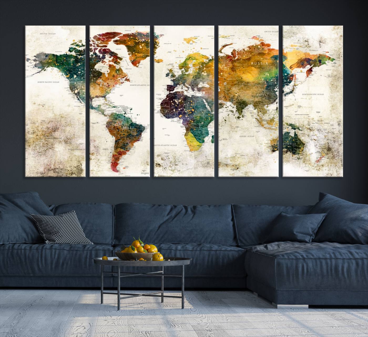 39605-MGV-CV-36X24-Vintage World Map Canvas Wall Art | 3-Panel Antique Map Decor for Living Room, Decor Wall Art