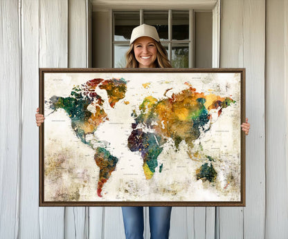 39605-MGV-CV-36X24-Vintage World Map Canvas Wall Art | 3-Panel Antique Map Decor for Living Room, Decor Wall Art