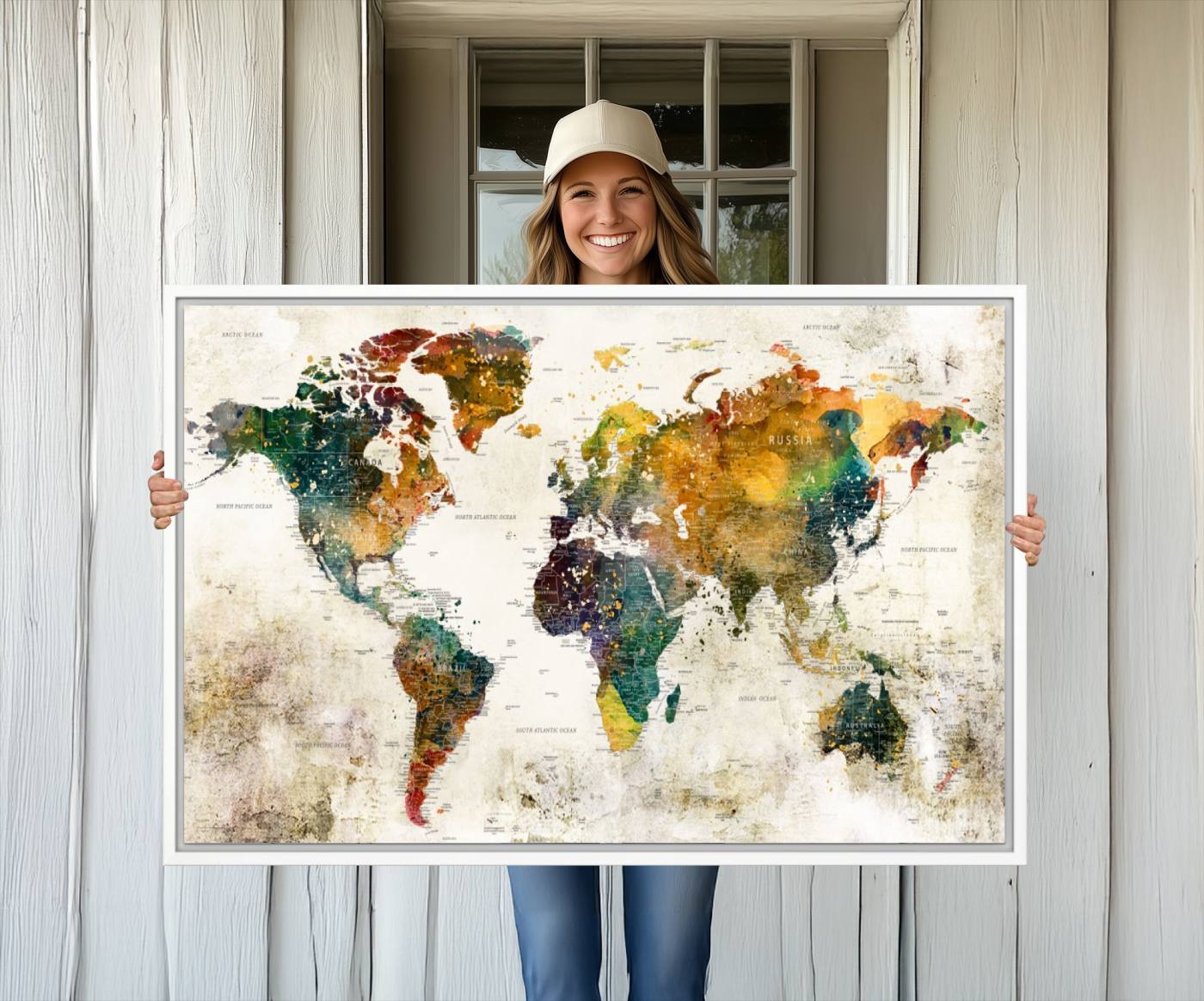 39605-MGV-CV-36X24-Vintage World Map Canvas Wall Art | 3-Panel Antique Map Decor for Living Room, Decor Wall Art