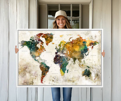 39605-MGV-CV-36X24-Vintage World Map Canvas Wall Art | 3-Panel Antique Map Decor for Living Room, Decor Wall Art