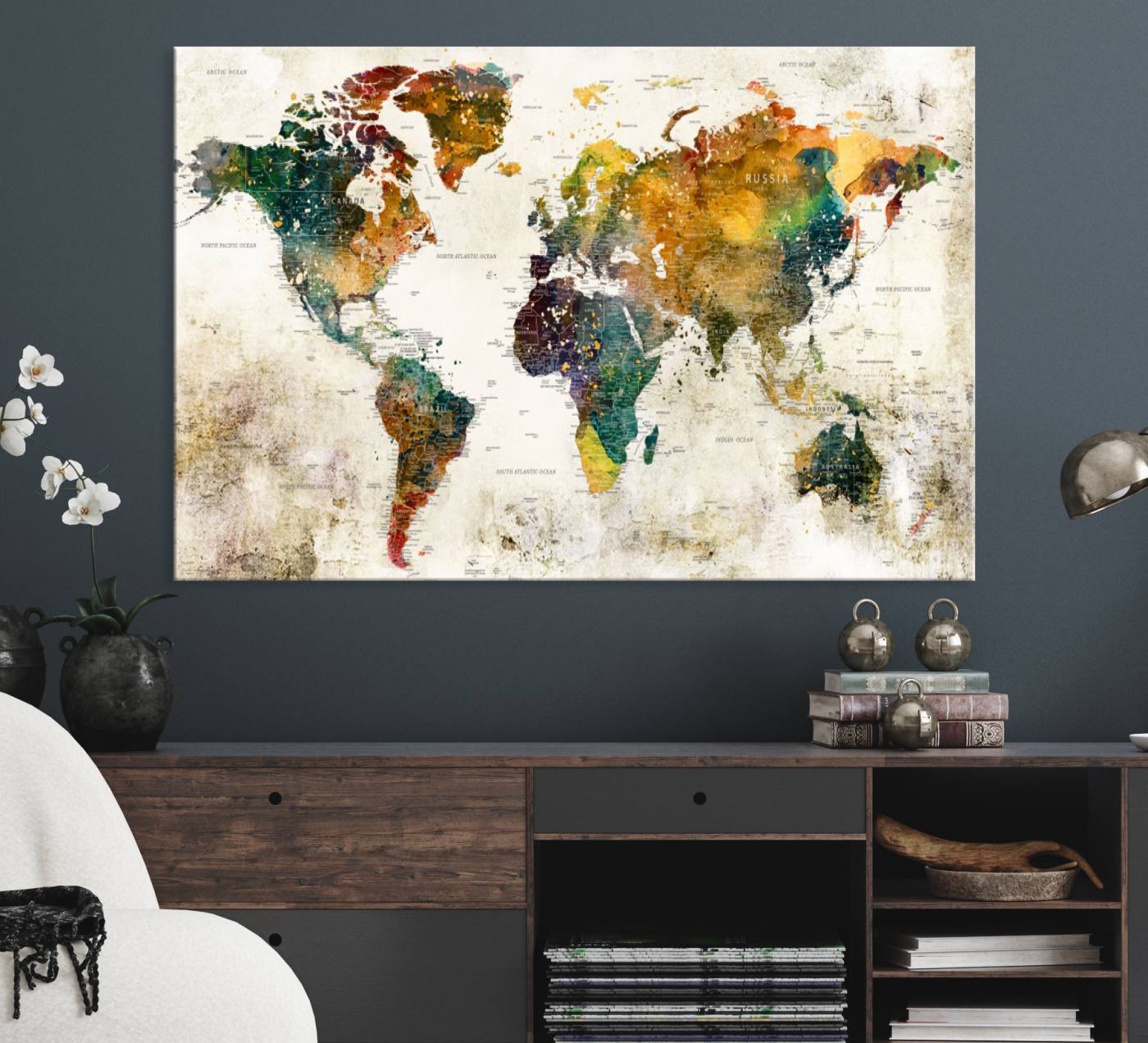39605-MGV-CV-36X24-Vintage World Map Canvas Wall Art | 3-Panel Antique Map Decor for Living Room, Decor Wall Art