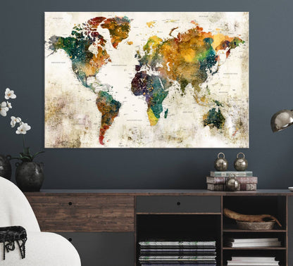 39605-MGV-CV-36X24-Vintage World Map Canvas Wall Art | 3-Panel Antique Map Decor for Living Room, Decor Wall Art