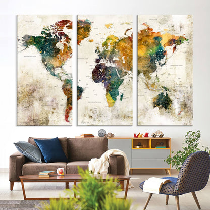 39605-MGV-CV-36X24-Vintage World Map Canvas Wall Art | 3-Panel Antique Map Decor for Living Room, Decor Wall Art