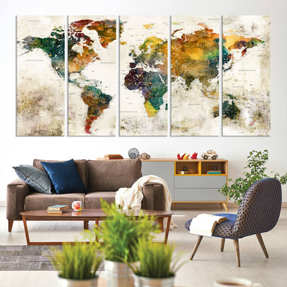 39605-MGV-CV-60X31-5P-Vintage World Map Canvas Wall Art | 3-Panel Antique Map Decor for Living Room, Decor Wall Art
