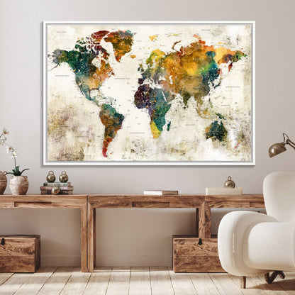 39605-MGV-FC-36X24_White-Vintage World Map Canvas Wall Art | 3-Panel Antique Map Decor for Living Room, Decor Wall Art