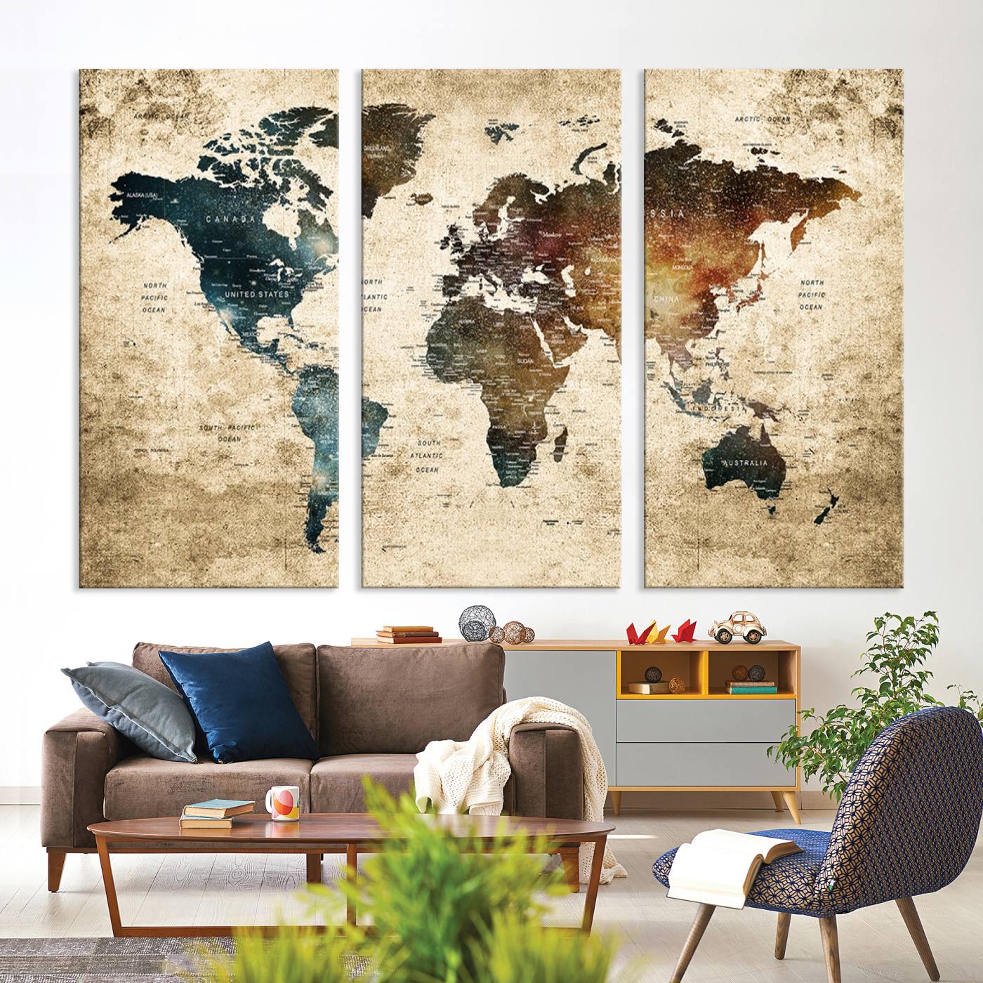 55201-MGV-CV-36X24-Vintage World Map Canvas Wall Art Print – Antique Style World Map Decor for Home or Office – Ready to Hang Historical Map Print