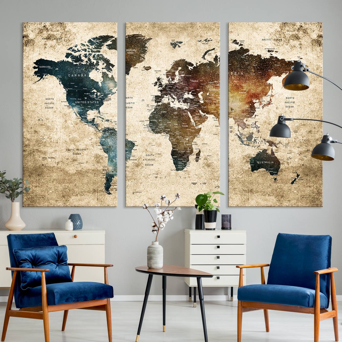 55201-MGV-CV-36X24-Vintage World Map Canvas Wall Art Print – Antique Style World Map Decor for Home or Office – Ready to Hang Historical Map Print