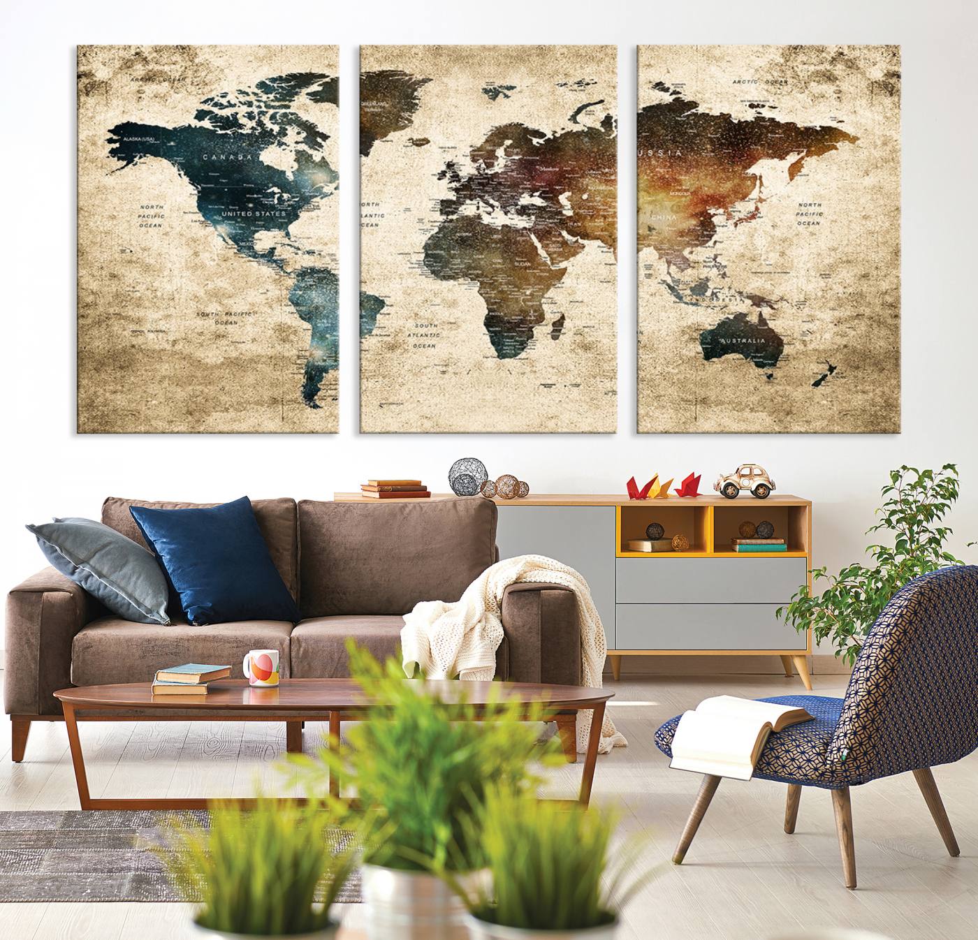 55201-MGV-CV-36X24-Vintage World Map Canvas Wall Art Print – Antique Style World Map Decor for Home or Office – Ready to Hang Historical Map Print