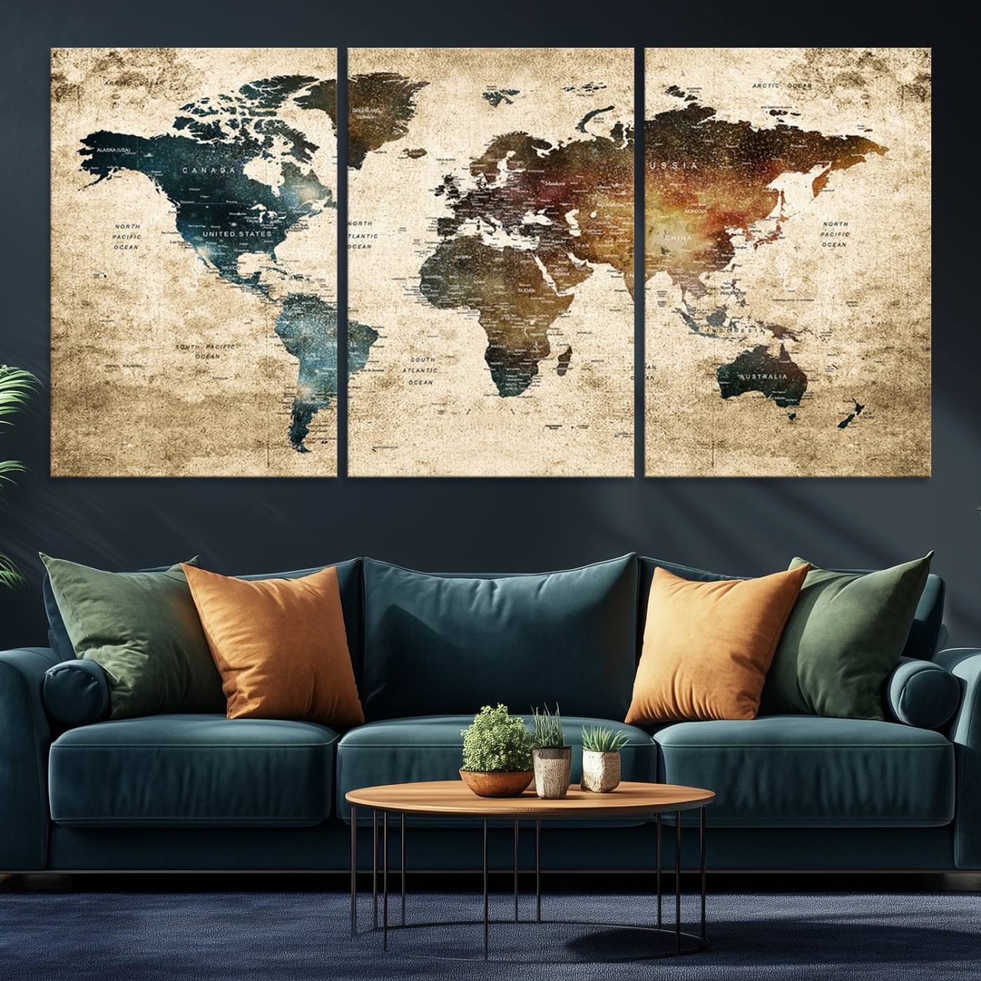 55201-MGV-CV-36X24-Vintage World Map Canvas Wall Art Print – Antique Style World Map Decor for Home or Office – Ready to Hang Historical Map Print