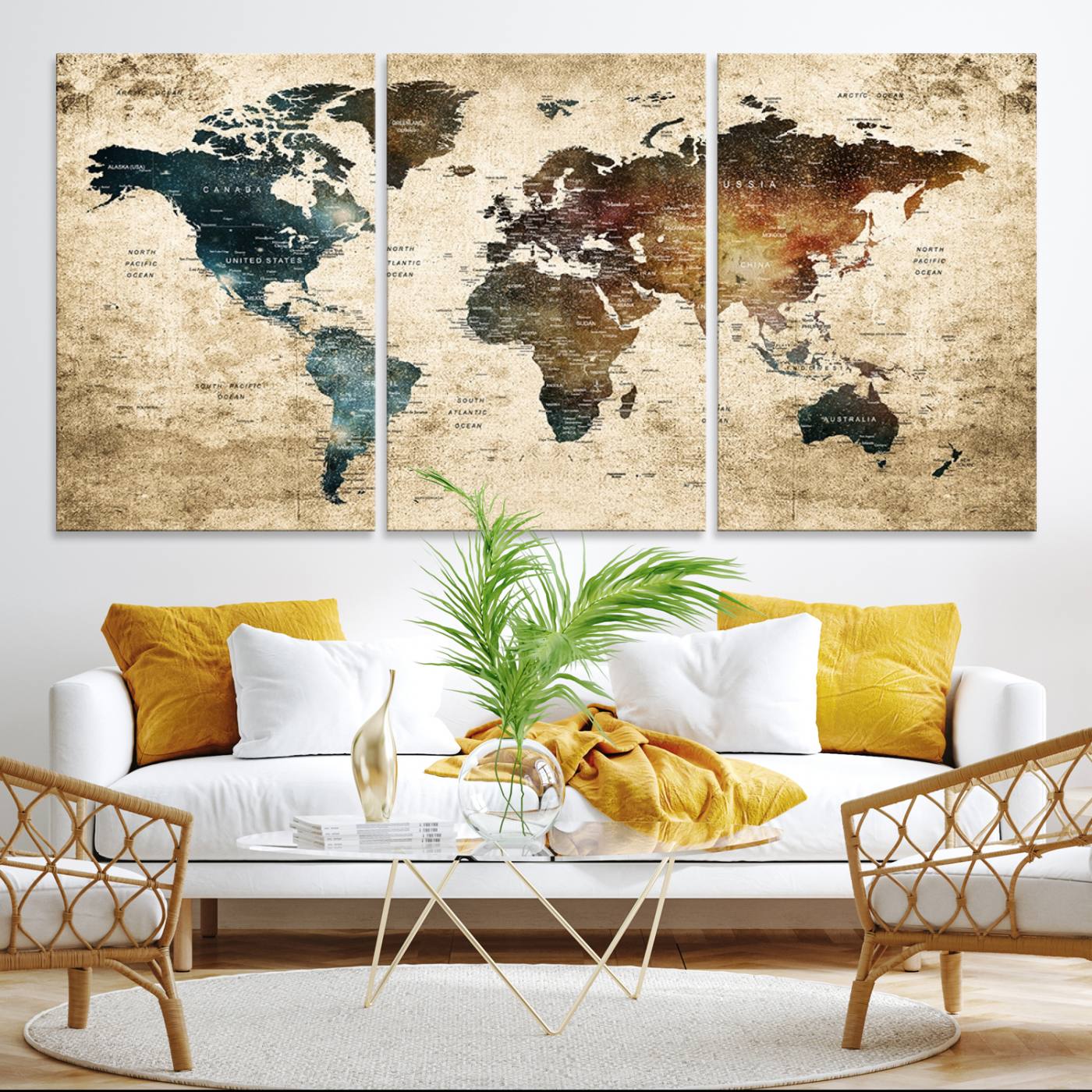 55201-MGV-CV-36X24-Vintage World Map Canvas Wall Art Print – Antique Style World Map Decor for Home or Office – Ready to Hang Historical Map Print