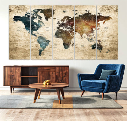 55201-MGV-CV-36X24-Vintage World Map Canvas Wall Art Print – Antique Style World Map Decor for Home or Office – Ready to Hang Historical Map Print