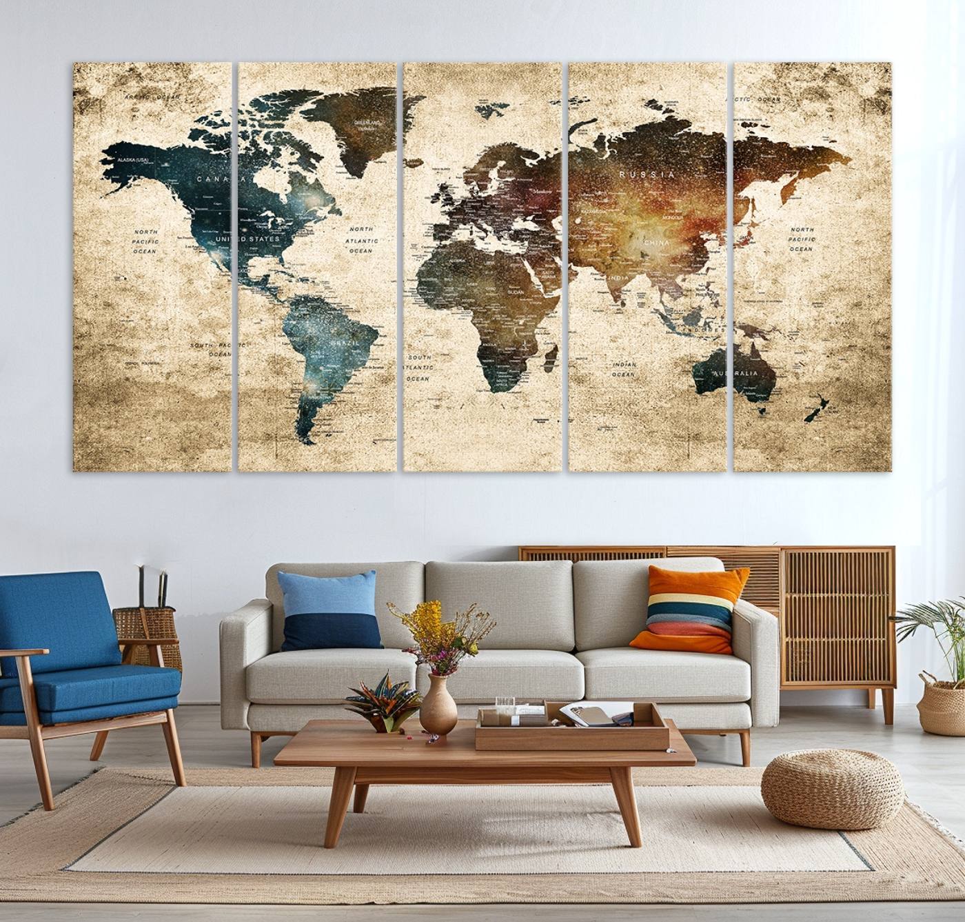 55201-MGV-CV-36X24-Vintage World Map Canvas Wall Art Print – Antique Style World Map Decor for Home or Office – Ready to Hang Historical Map Print