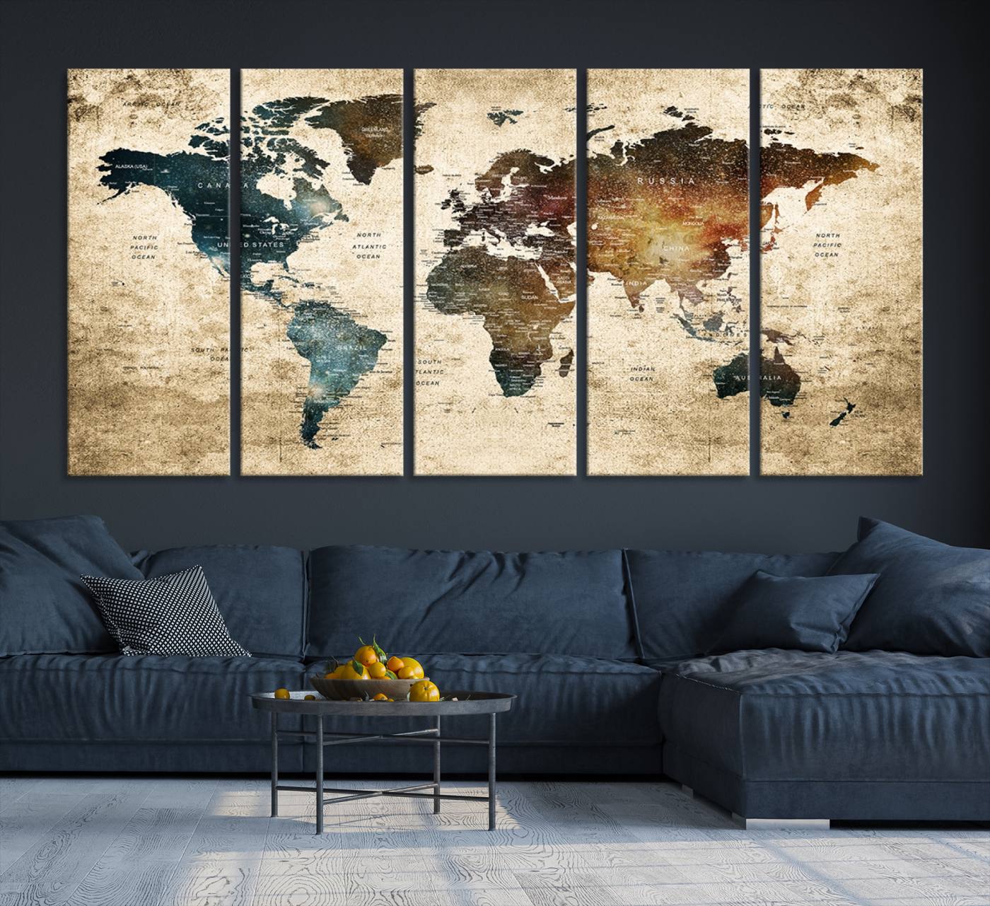 55201-MGV-CV-36X24-Vintage World Map Canvas Wall Art Print – Antique Style World Map Decor for Home or Office – Ready to Hang Historical Map Print