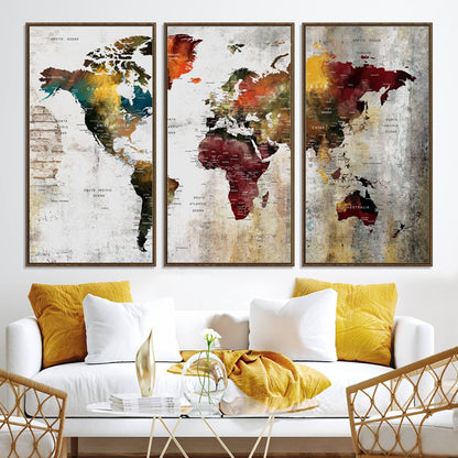 37237-MGV-CV-36X24-Wall Art Dark World Map on Light Background Canvas Print