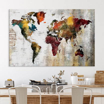 37237-MGV-CV-36X24-Wall Art Dark World Map on Light Background Canvas Print