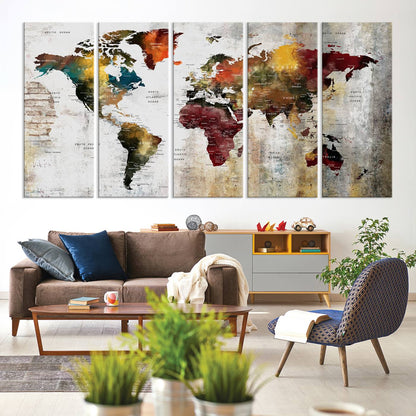 37237-MGV-CV-36X24-Wall Art Dark World Map on Light Background Canvas Print