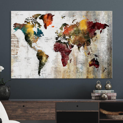 37237-MGV-CV-36X24-Wall Art Dark World Map on Light Background Canvas Print