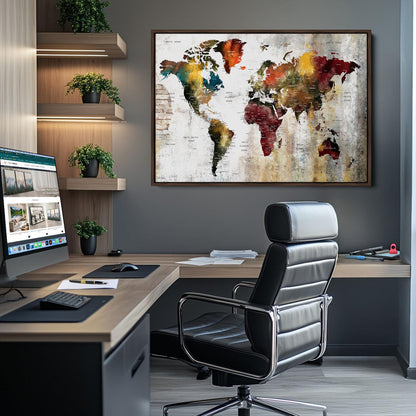 37237-MGV-CV-36X24-Wall Art Dark World Map on Light Background Canvas Print