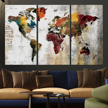 37237-MGV-CV-36X24-Wall Art Dark World Map on Light Background Canvas Print