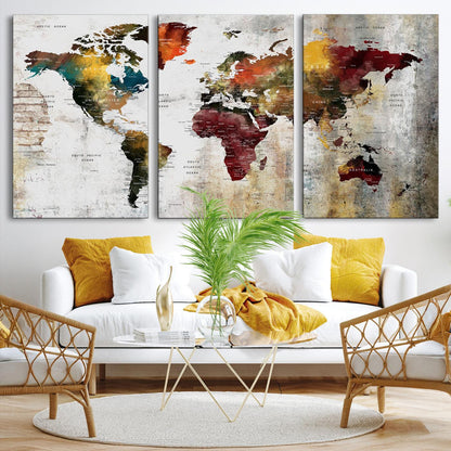 37237-MGV-CV-36X24-Wall Art Dark World Map on Light Background Canvas Print