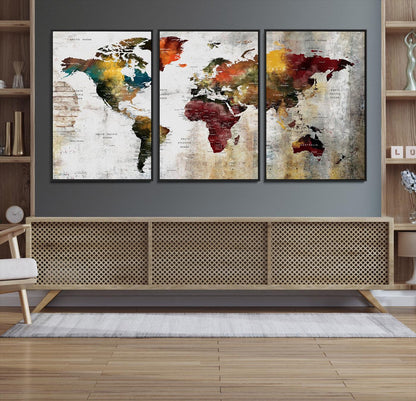 37237-MGV-CV-36X24-Wall Art Dark World Map on Light Background Canvas Print