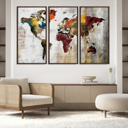 37237-MGV-FC-60X40-3P_Walnut-Wall Art Dark World Map on Light Background Canvas Print