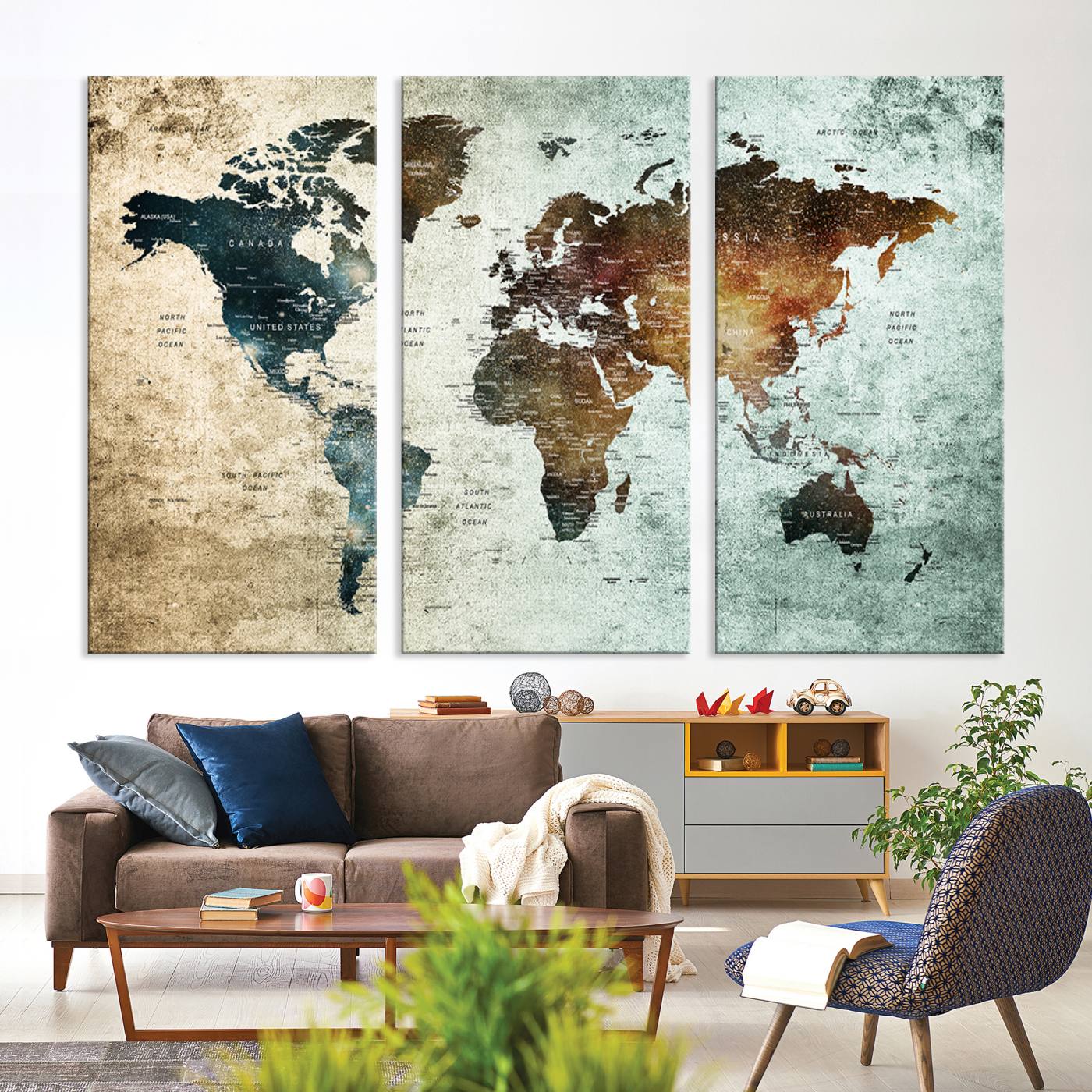 25140-MGV-CV-36X24-Wall Art Push Pin World Map Canvas Print