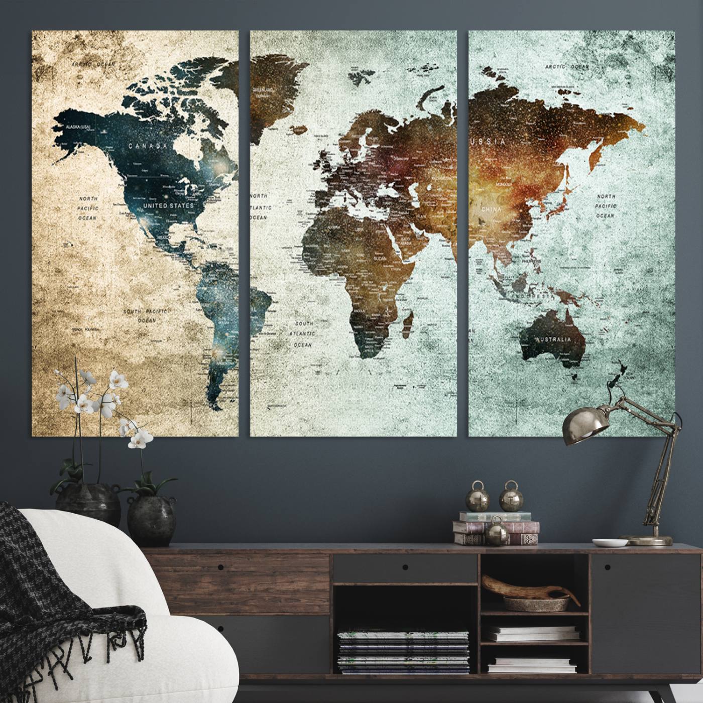 25140-MGV-CV-36X24-Wall Art Push Pin World Map Canvas Print