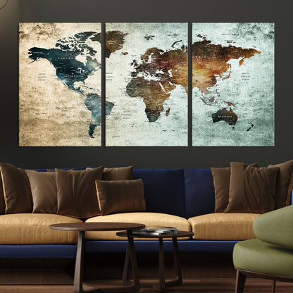 25140-MGV-CV-36X24-Wall Art Push Pin World Map Canvas Print