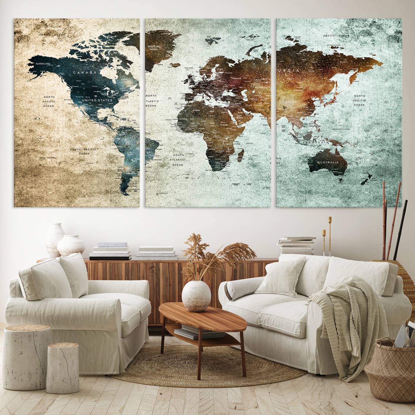 25140-MGV-CV-60X30-3P-Wall Art Push Pin World Map Canvas Print