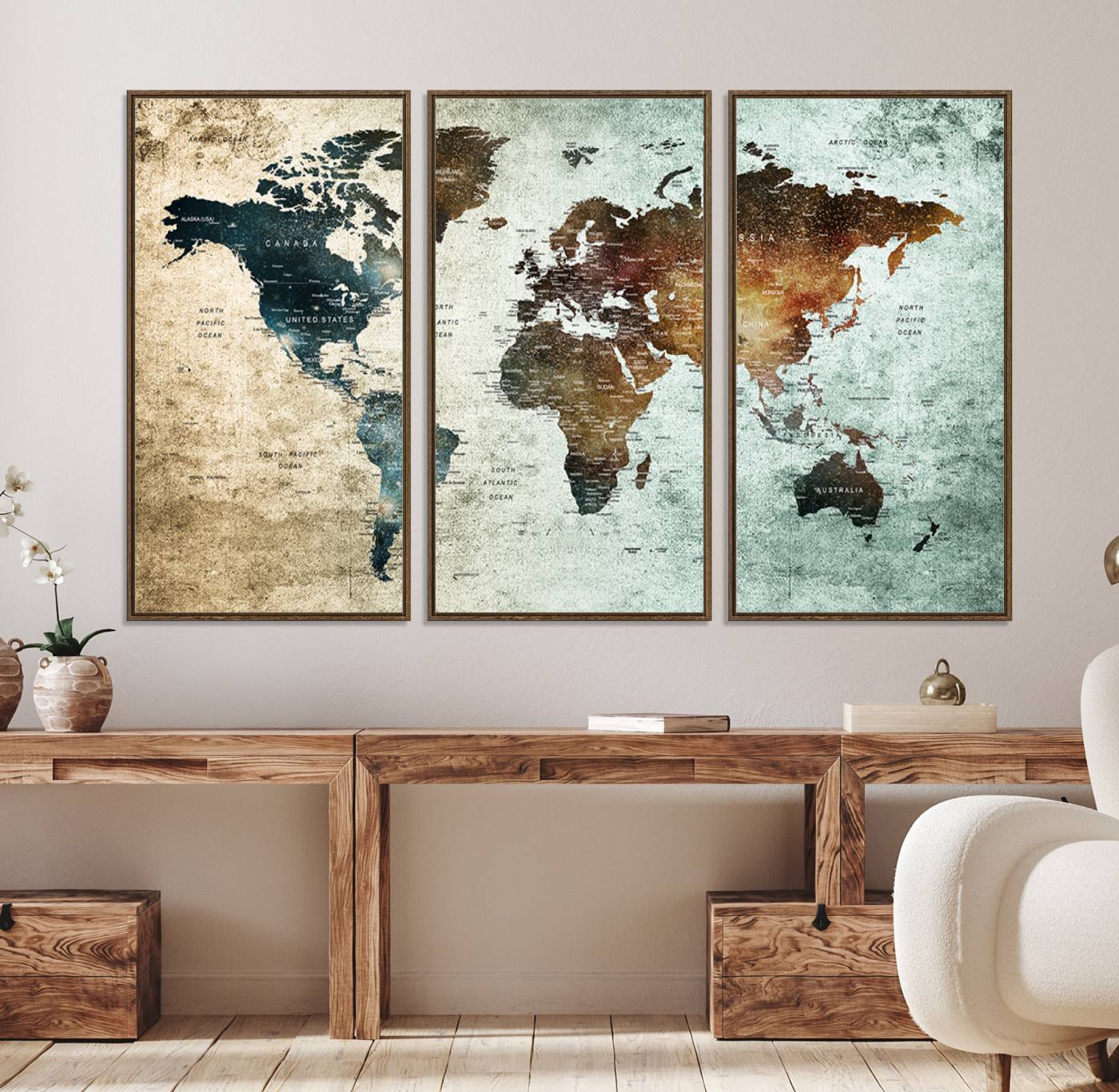 25140-MGV-FC-48X32-3P_Walnut-Wall Art Push Pin World Map Canvas Print