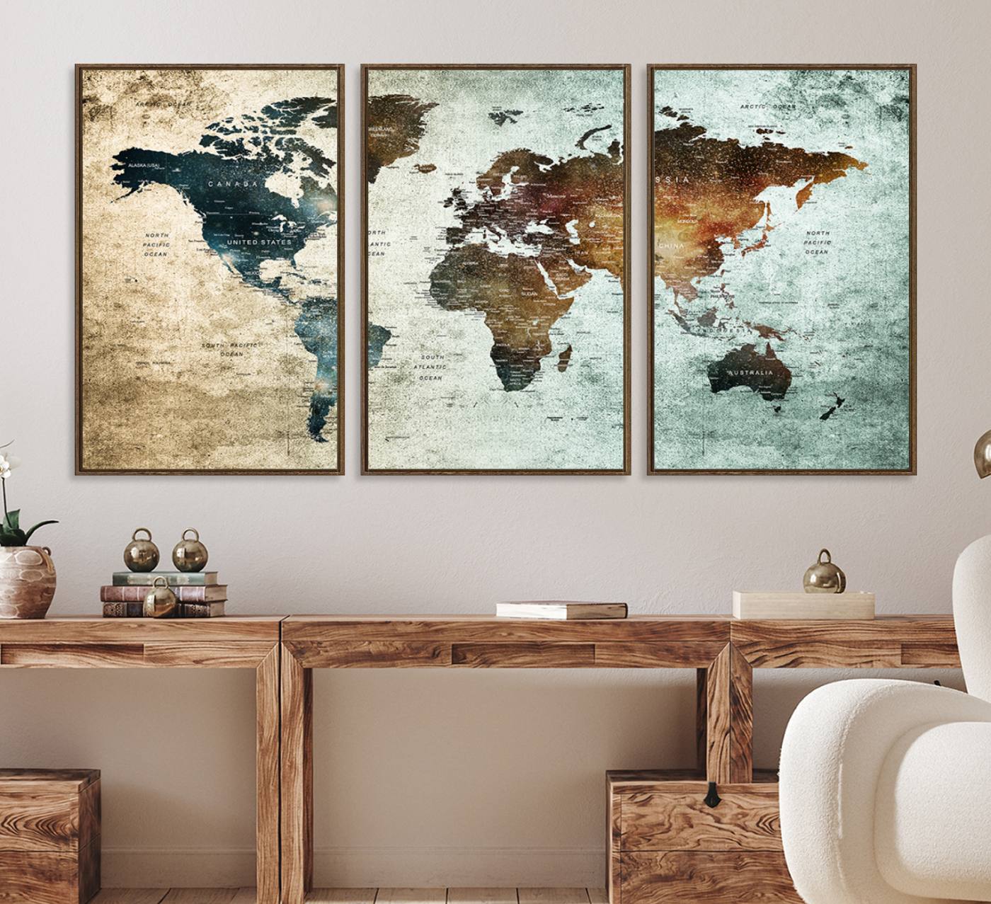 25140-MGV-FC-60X30-3P_Walnut-Wall Art Push Pin World Map Canvas Print