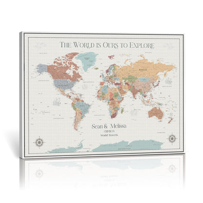 '-Custom Push Pin World Map Wall Canvas Print – Personalized Travel Tracker with Pins – Framed Large Multi-Size Canvas for Home Office Decor - H4