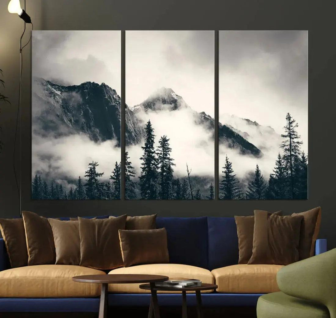 Winter Forest Misty Foggy Mountain Landscape Wall Art Canvas Print