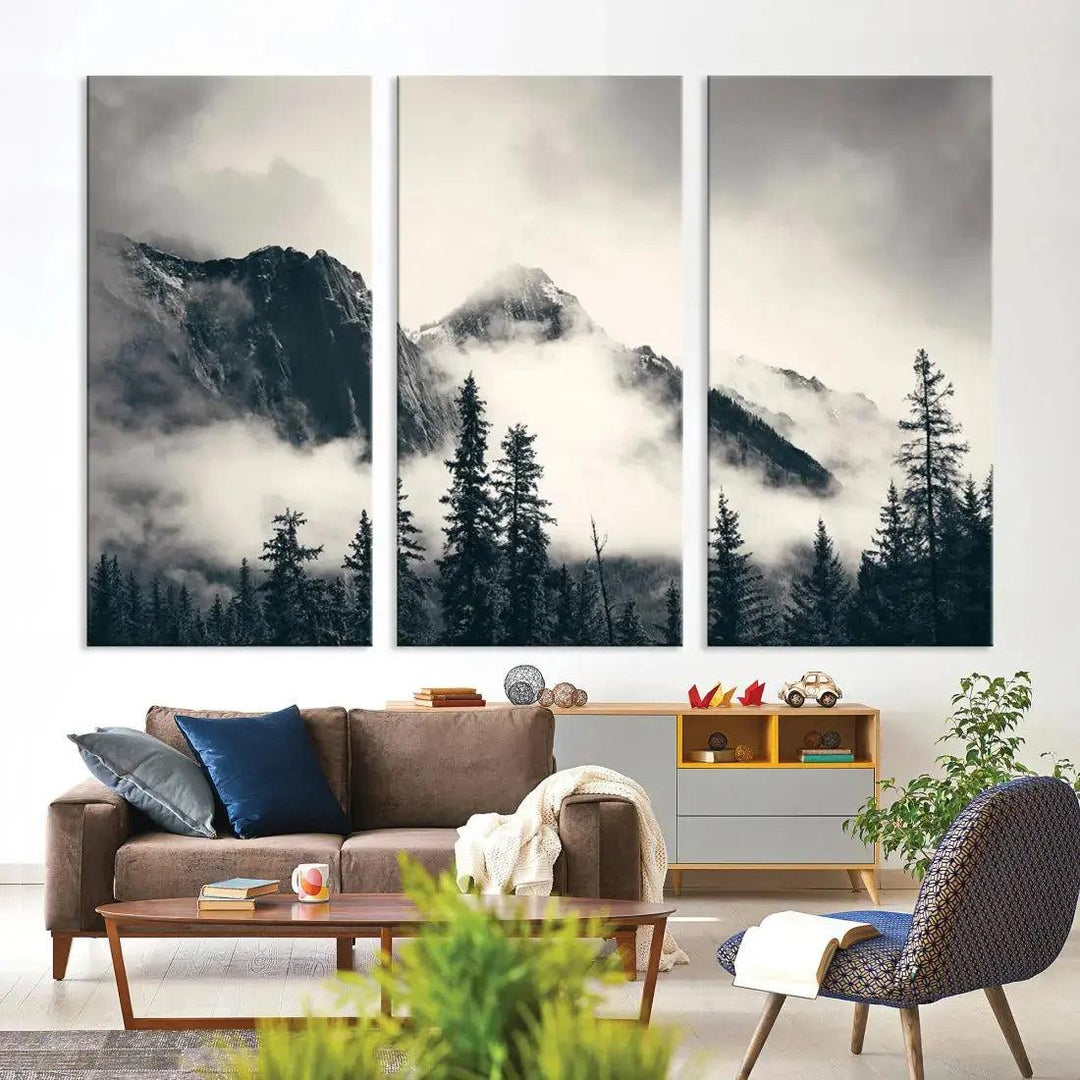 Winter Forest Misty Foggy Mountain Landscape Wall Art Canvas Print