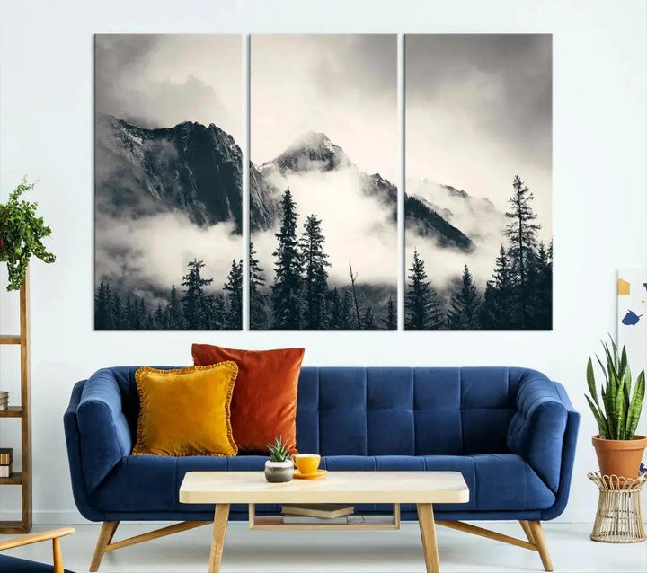 Winter Forest Misty Foggy Mountain Landscape Wall Art Canvas Print