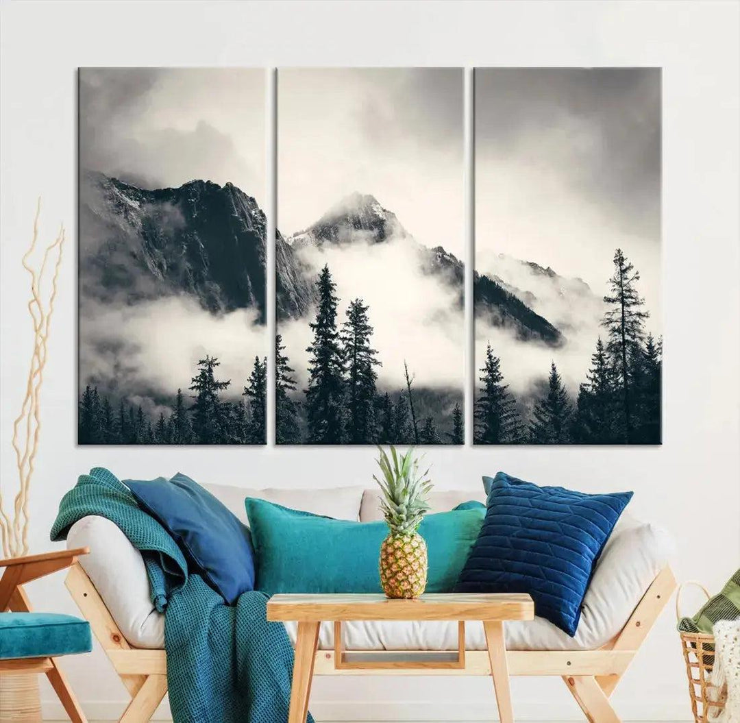 Winter Forest Misty Foggy Mountain Landscape Wall Art Canvas Print