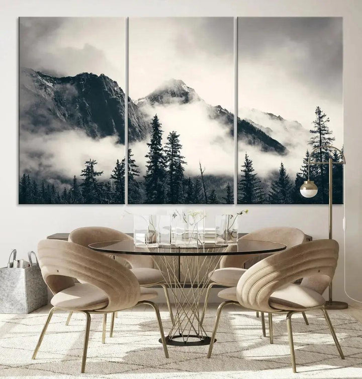 Winter Forest Misty Foggy Mountain Landscape Wall Art Canvas Print