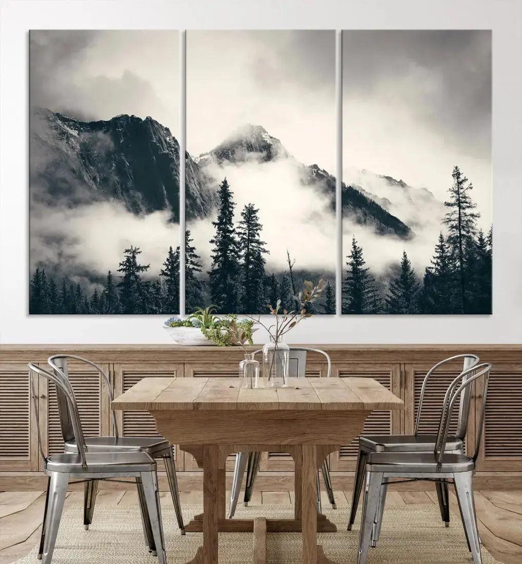 Winter Forest Misty Foggy Mountain Landscape Wall Art Canvas Print