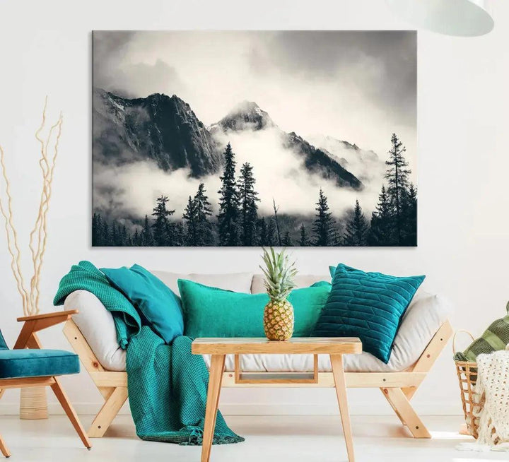 Winter Forest Misty Foggy Mountain Landscape Wall Art Canvas Print